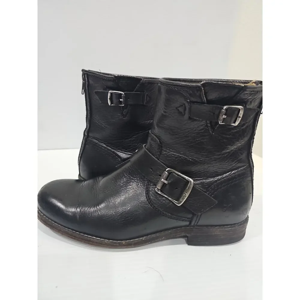 Frye Boots Sz 8 Black Leather Phillip Harness Short Biker Moto Motorcycle